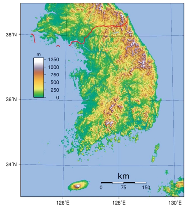 ภาพ 2 ลักษณะภูมิประเทศเกาหลีใต้